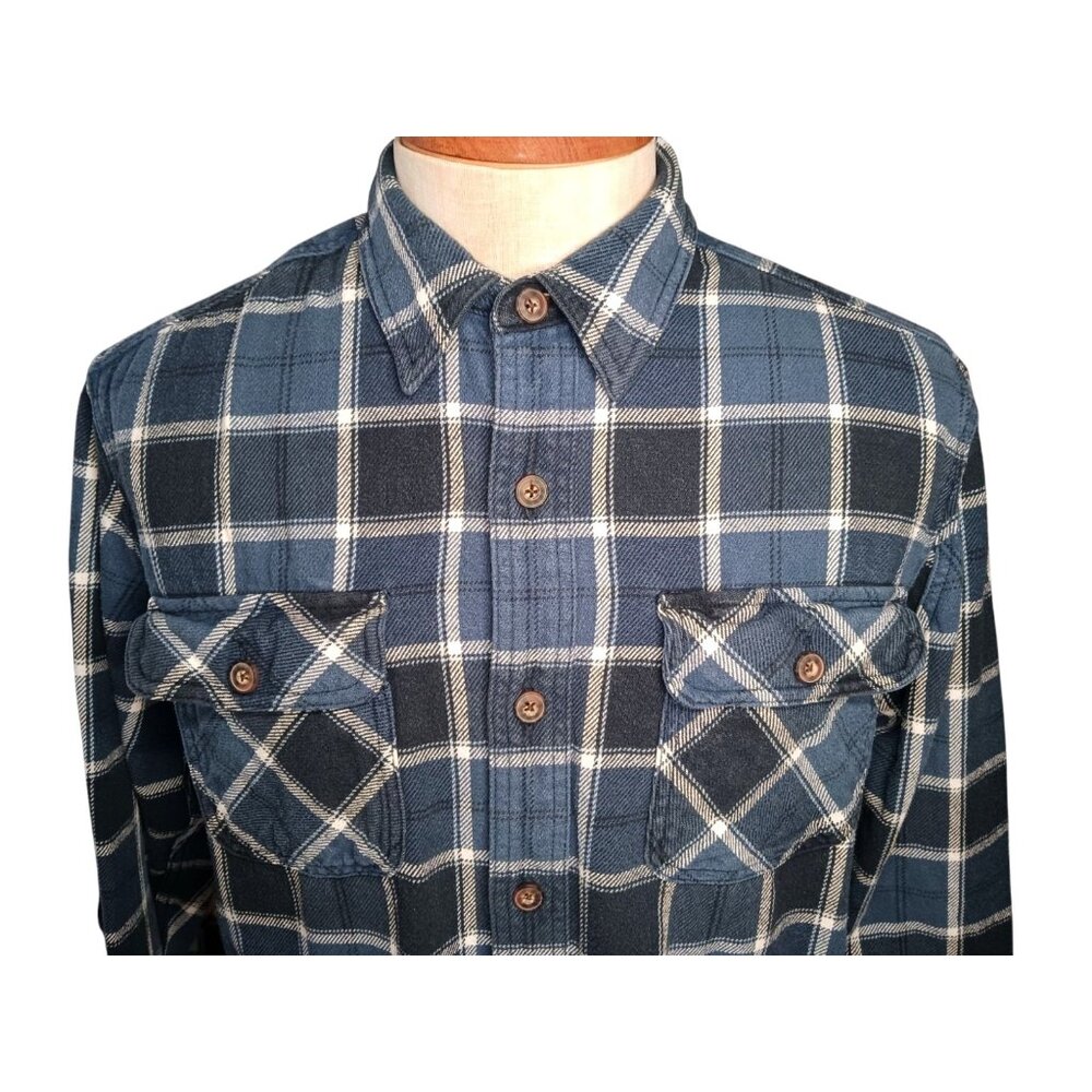 Duluth Trading Burlyweight Flannel Shirt Heavy Duty Workwear Blue Plaid Mens M